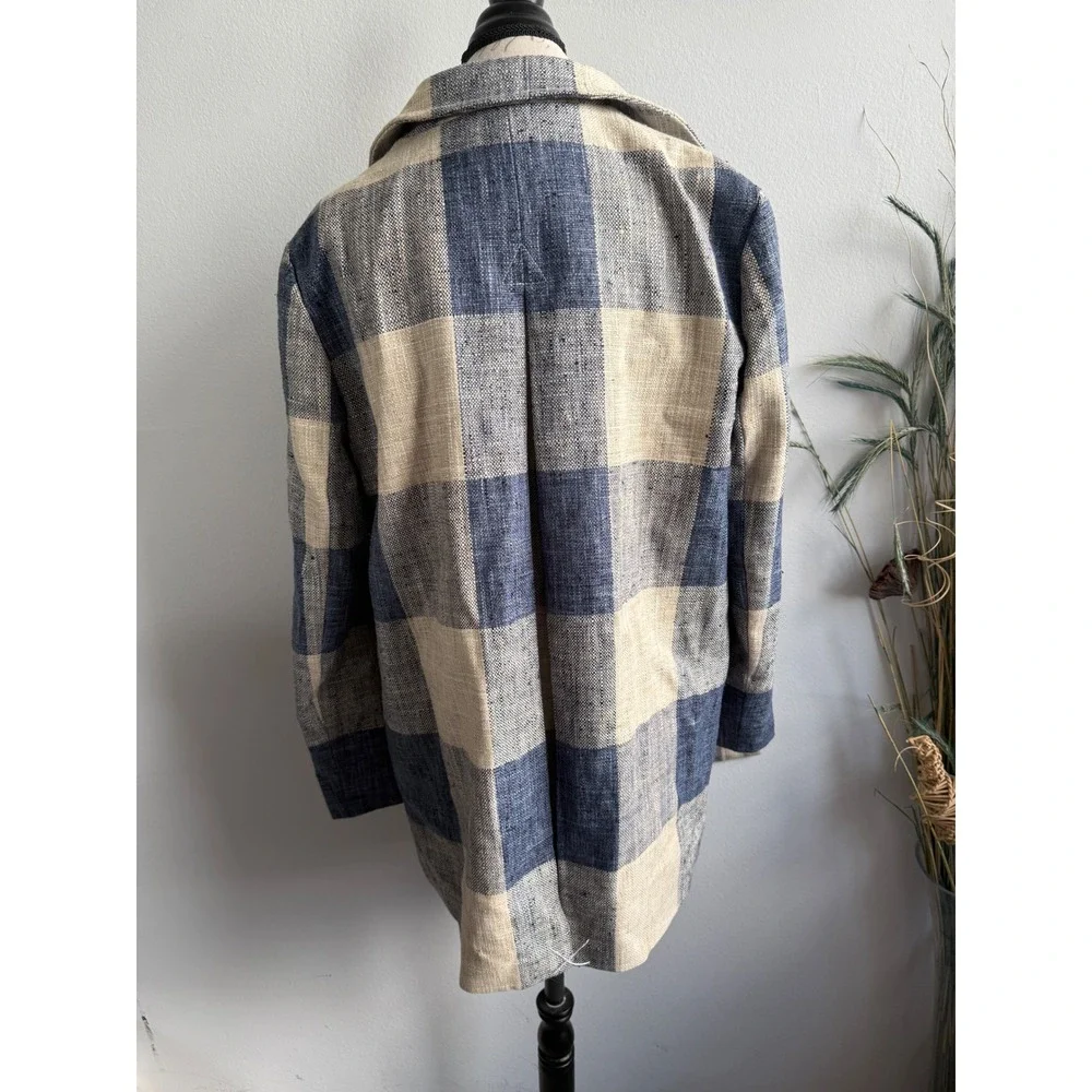 J mcLaughlin Buffalo Check tweed peacoat Blazer Jacket‎ Blue Tan Lightweight - Picture 2 of 6